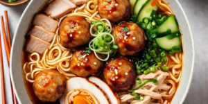 Spicy Miso Ramen With Chicken MeatBalls
