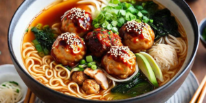 Spicy Miso Ramen With Chicken MeatBalls
